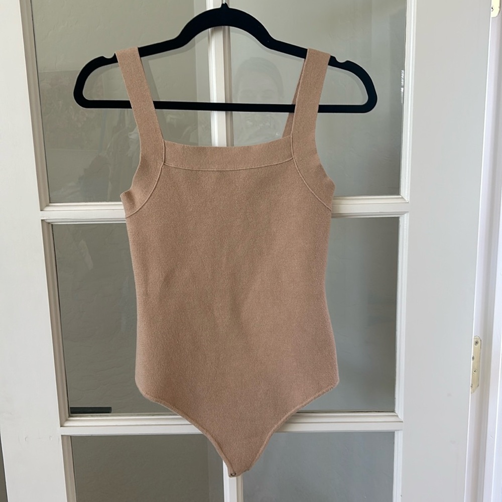 ABERCROMBIE & FITCH Square-neck Knit Bodysuit in Beige